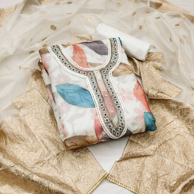 manvaa Organza Embellished Salwar Suit Material