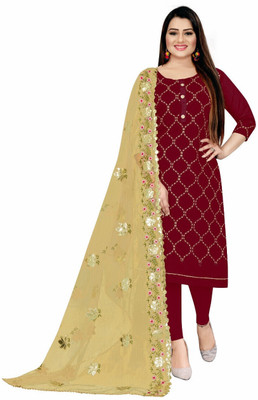 RUDRAA FAB Chanderi Embroidered Salwar Suit Material