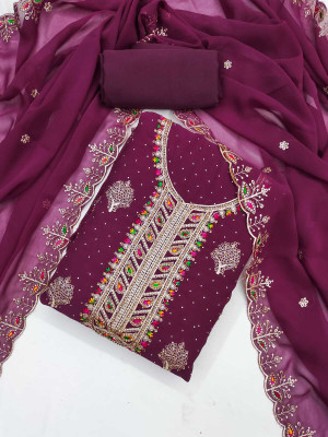 FLAPION CREATION Georgette Embroidered Salwar Suit Material