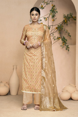 HERE&NOW Cotton Blend Embellished Salwar Suit Material