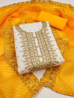 FLAPION CREATION Chanderi Embroidered Salwar Suit Material