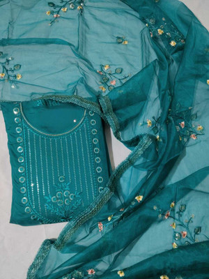 AmanVastra Silk Blend Embroidered Salwar Suit Material