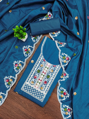 PANZORA Cotton Blend Embroidered Salwar Suit Material