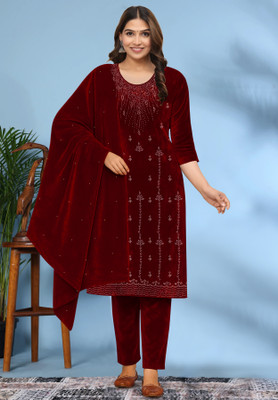 ALMA COLLECTION Velvet Embroidered Salwar Suit Material