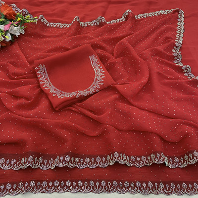 EthnicAura Organza Embellished Blouse Material