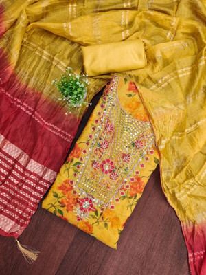 LeeliPeeri Designer Silk Blend Embroidered, Floral Print Salwar Suit Material