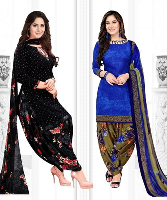 YASHIKA Crepe Solid, Printed, Geometric Print Salwar Suit Material