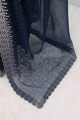 greeva enterprise Embroidered Bollywood Organza Saree(Dark Blue)