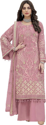 NITUFAB Georgette Embroidered, Embellished Gown/Anarkali Kurta & Bottom Material