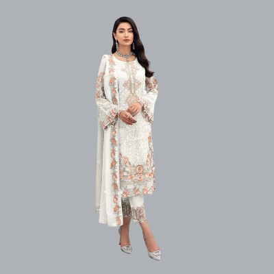 HummerTex Georgette Embroidered Gown/Anarkali Kurta & Bottom Material