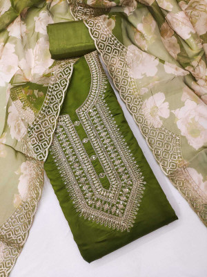 JAKHITARA Pure Silk Embroidered Salwar Suit Material