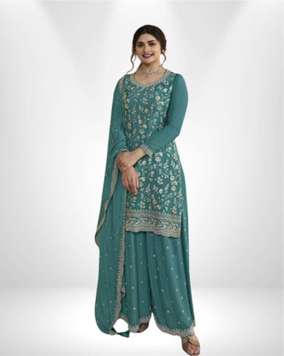 Dealbazaars Corporation Georgette Dyed, Embroidered, Embellished, Self Design Salwar Suit Material