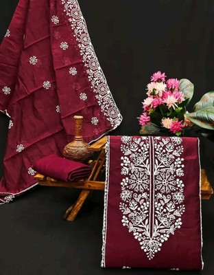 HOUSEEOFCOMMON Chanderi Embroidered Salwar Suit Material