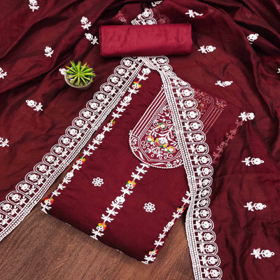 Peachmode Chanderi Embroidered Salwar Suit Material