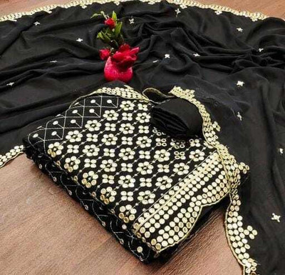 CLOTHLEMON Georgette Embroidered Salwar Suit Material