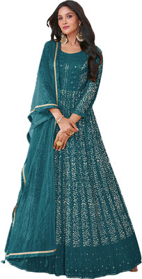 KAPANKU Georgette Embroidered Salwar Suit Material