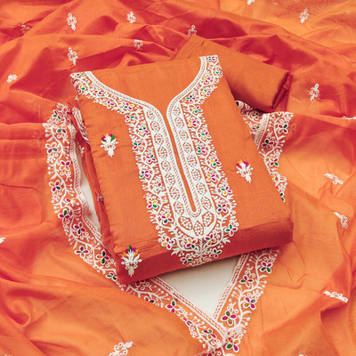 M FASHION Chanderi Embroidered Salwar Suit Material