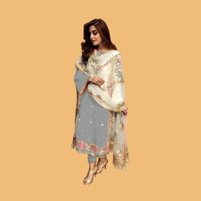 VATAGAMFAB Georgette Embroidered Kurta & Sharara Fabric