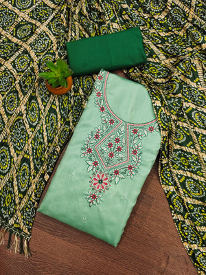 PANZORA Cotton Blend Embroidered Salwar Suit Material