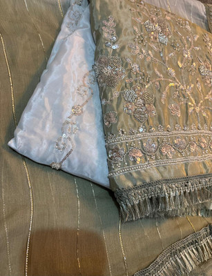 GUMBERTEXTILES Organza Dyed, Embroidered Salwar Suit Material