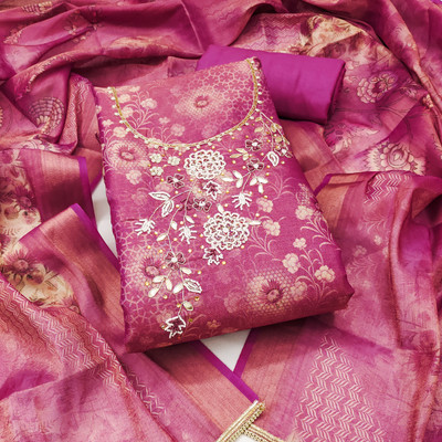 ShopGlobal Cotton Silk Embroidered Salwar Suit Material