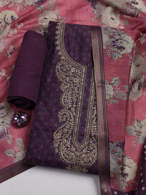 Meena Bazaar Chanderi Embroidered, Printed Salwar Suit Material
