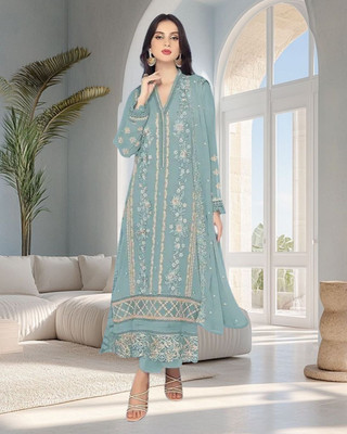Dealbazaars Corporation Georgette Embroidered, Embellished Salwar Suit Material