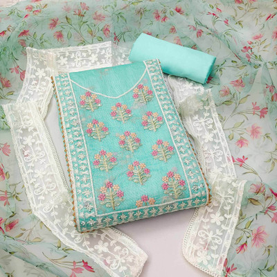 Peachmode Chanderi Embroidered Salwar Suit Material