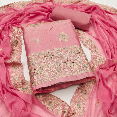 RISHA EXIM Pure Silk Solid, Embroidered, Embellished, Self Design Salwar Suit Material