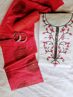 pastel fashion Cotton Blend Embroidered Salwar Suit Material