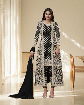 Dealbazaars Corporation Net/Lace Dyed, Embroidered, Embellished, Self Design Kurta with Jacket & Bottom Material