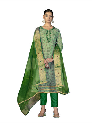 manvaa Cotton Blend Embellished Salwar Suit Material