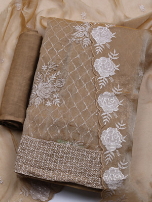 Meena Bazaar Organza Embroidered Salwar Suit Material