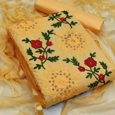 vasundhra fashion Cotton Blend Embroidered Salwar Suit Material