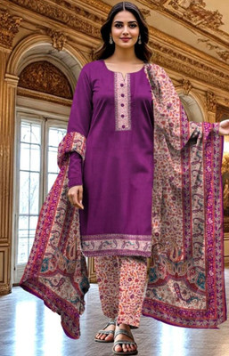 GC80 BY GAURI COLLECTION Wool Solid, Embroidered Salwar Suit Material