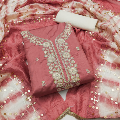 PANZORA Silk Blend Embroidered Salwar Suit Material