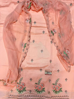 BHARATCLOTHS Cotton Blend Embroidered Kurta & Patiyala Material