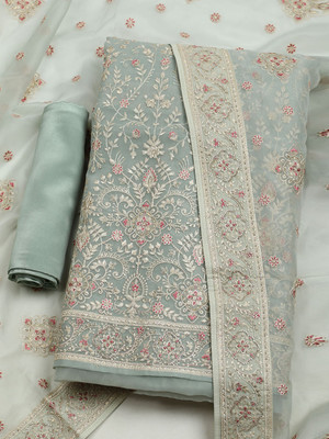 Meena Bazaar Organza Embroidered Salwar Suit Material