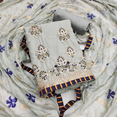 Shadow & Saining Cotton Blend Embroidered Salwar Suit Material