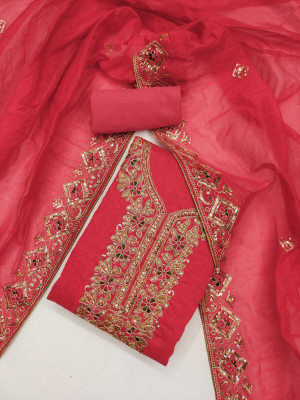 SWARNGANGA TEX Chanderi Embroidered Salwar Suit Material
