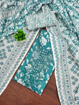 PandadiSaree Cotton Blend Embroidered, Floral Print Salwar Suit Material