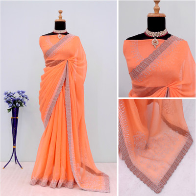 EthnicAura Organza Embellished Blouse Material