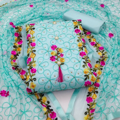 VARNI VESH Cotton Blend Embroidered Salwar Suit Material