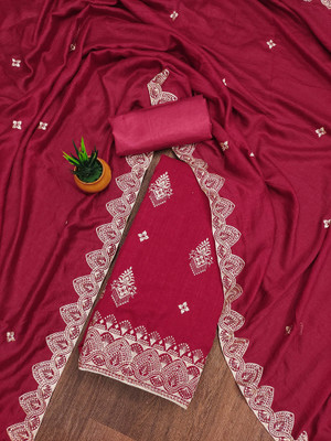 HERE&NOW Silk Blend Embroidered Salwar Suit Material