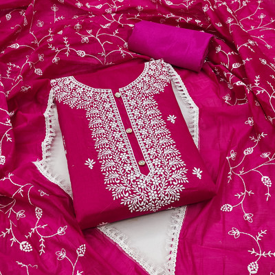 HERE&NOW Chanderi Embroidered Salwar Suit Material