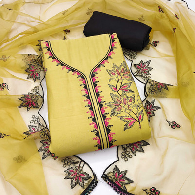 Shadow & Saining Cotton Blend Embroidered Salwar Suit Material