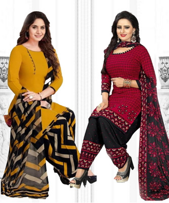 Priyashi Crepe Solid, Printed, Geometric Print Salwar Suit Material