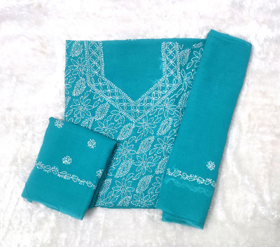 Nazya creations Cotton Blend Embroidered Salwar Suit Material