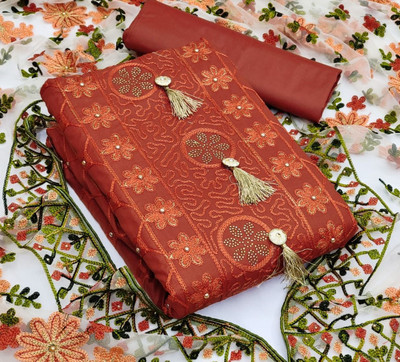 RAHI CREATION Cotton Blend Embroidered Kurta & Churidar Material
