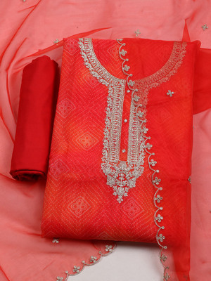 Meena Bazaar Organza Embellished Salwar Suit Material